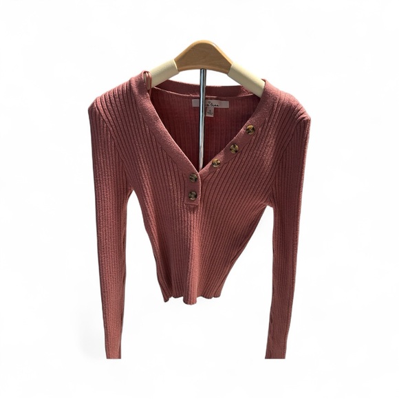 Love Tree Women's Pink Long Sleeve Ribbed Top - Picture 1 of 2